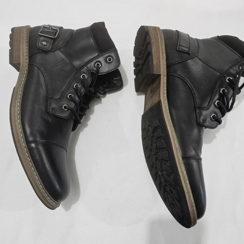 J. Ferrar Riverside Mens Black Cap Toe Combat Boots Buckle Detail Size 13M
